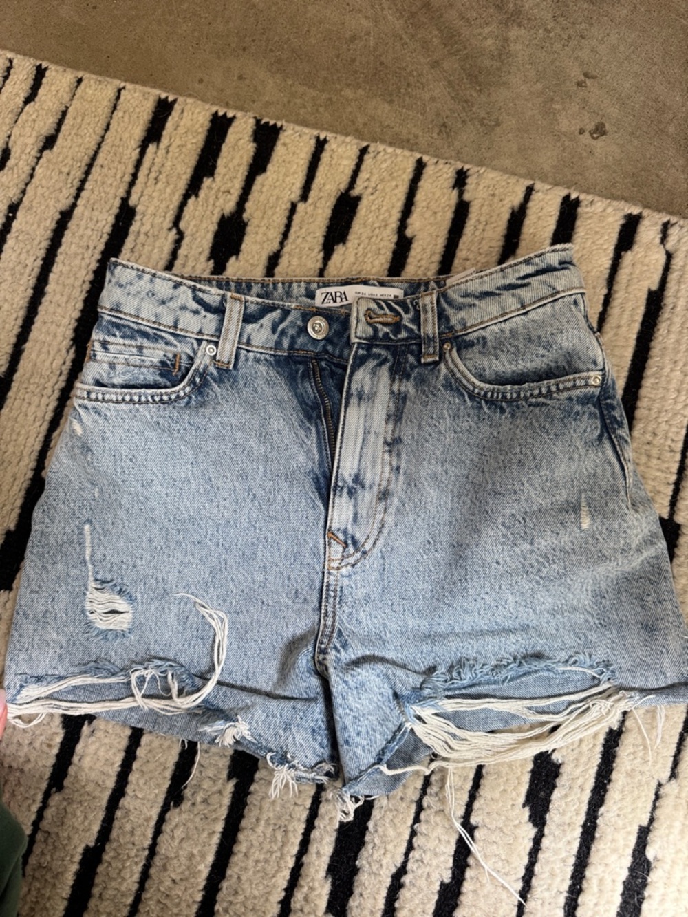 ZARA Light Blue Distressed High-Rise Denim Shorts